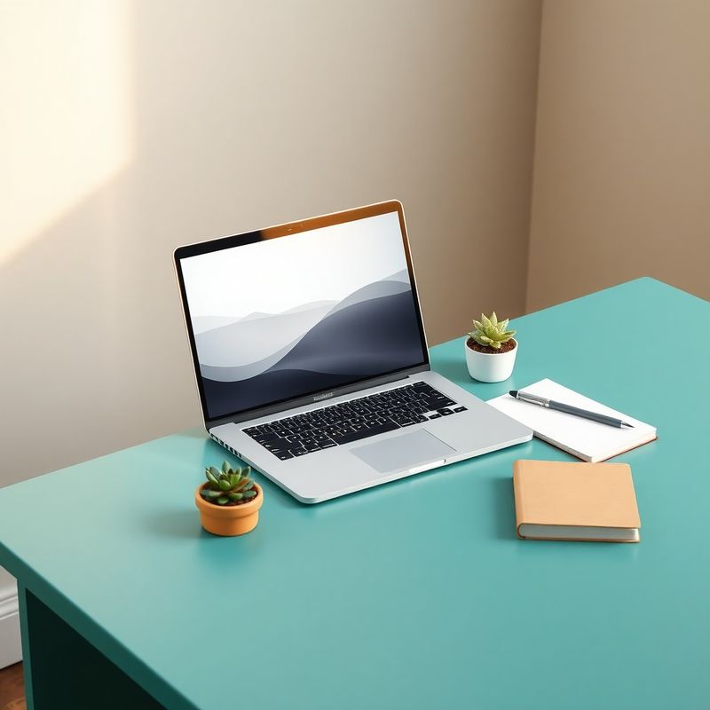 Otevřený laptop a poznámkový sešit na moderním stole