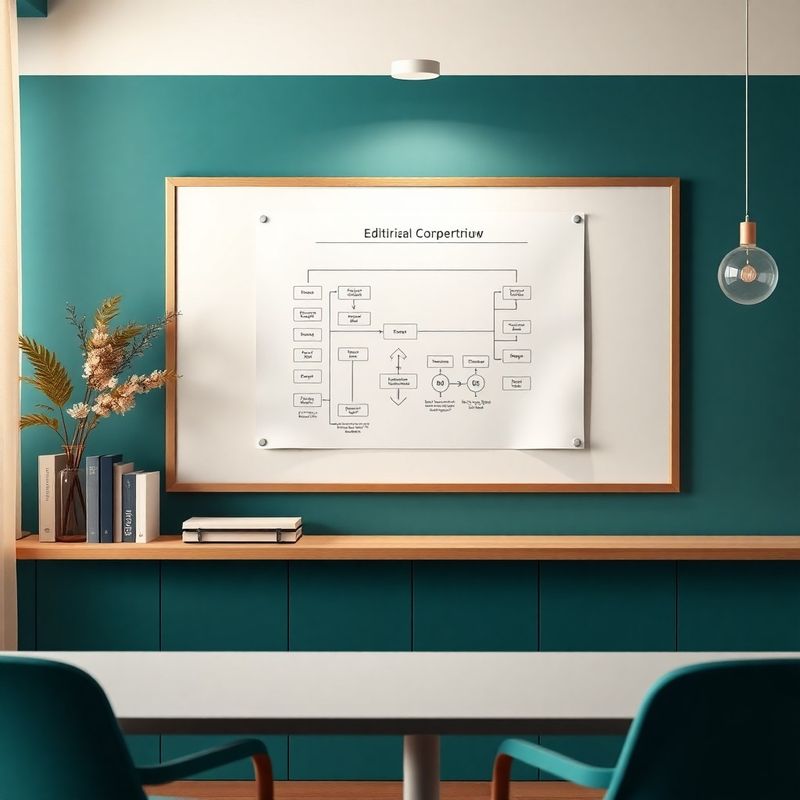 Diagram obsahového workflow na moderní whiteboardové stěně
