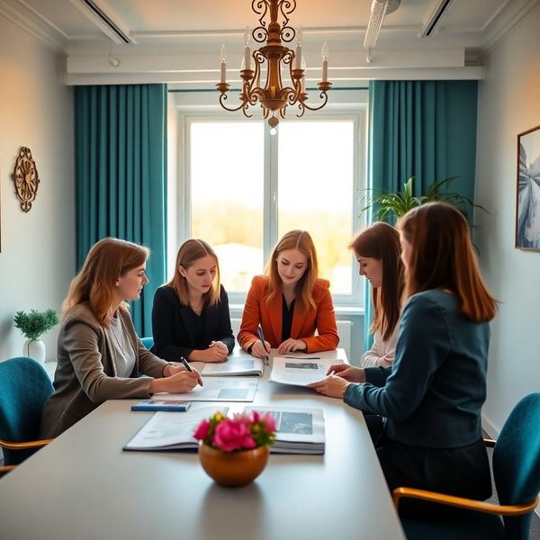Tým čtyř konzultantů Atelier Krejčí u stolu v ostravské kanceláři